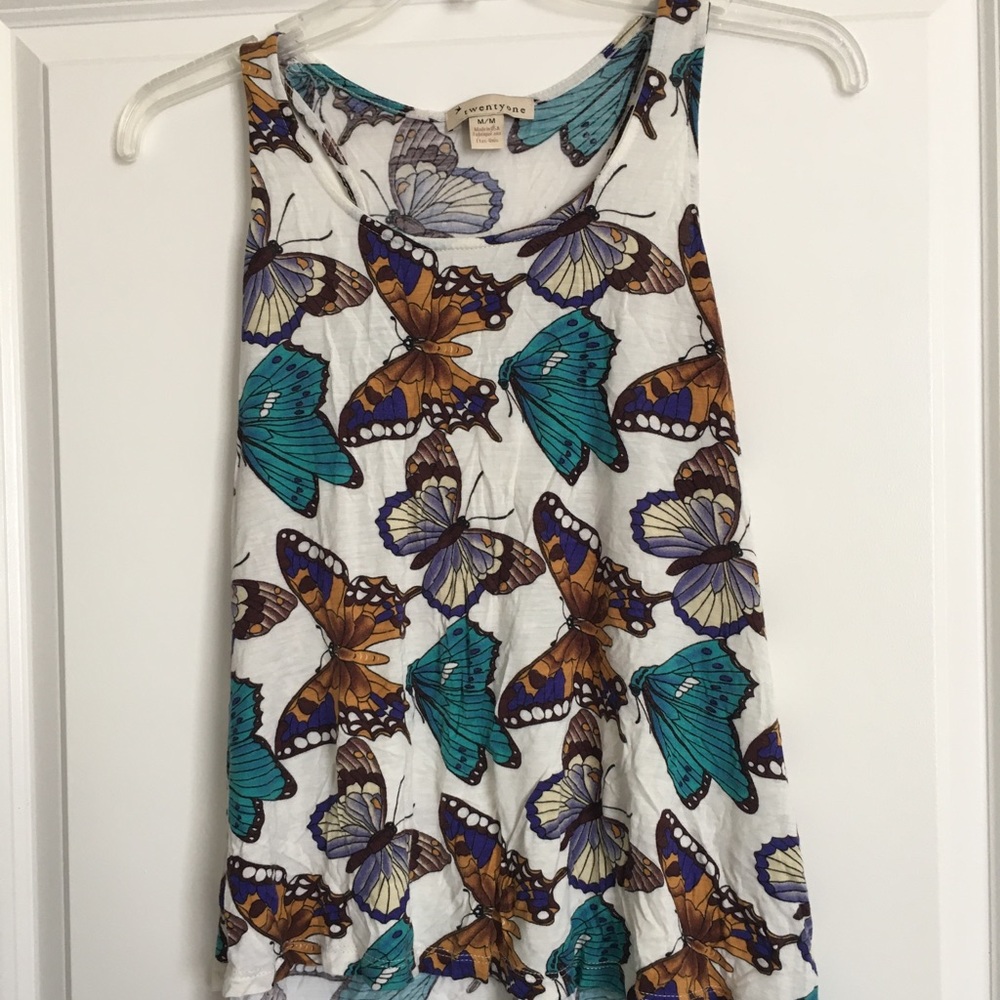Butterfly Print Cross-back Tank